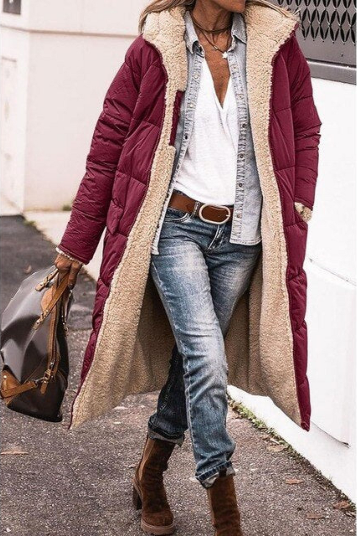 Marcellina - cappotto reversibile con cappuccio da donna, colore bordeaux