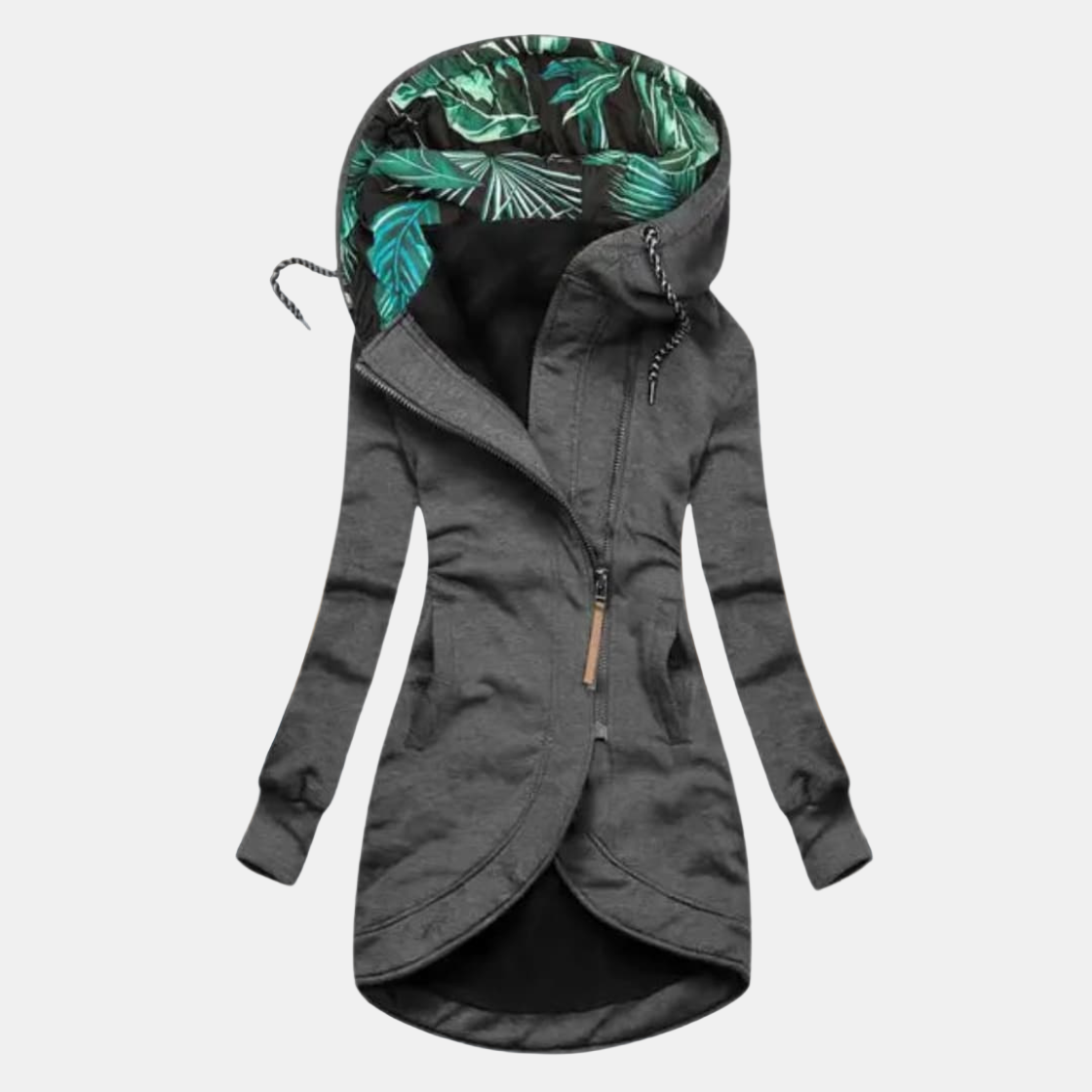 Ludmilla - giacca impermeabile asimmetrica con cappuccio da donna, colore grigio