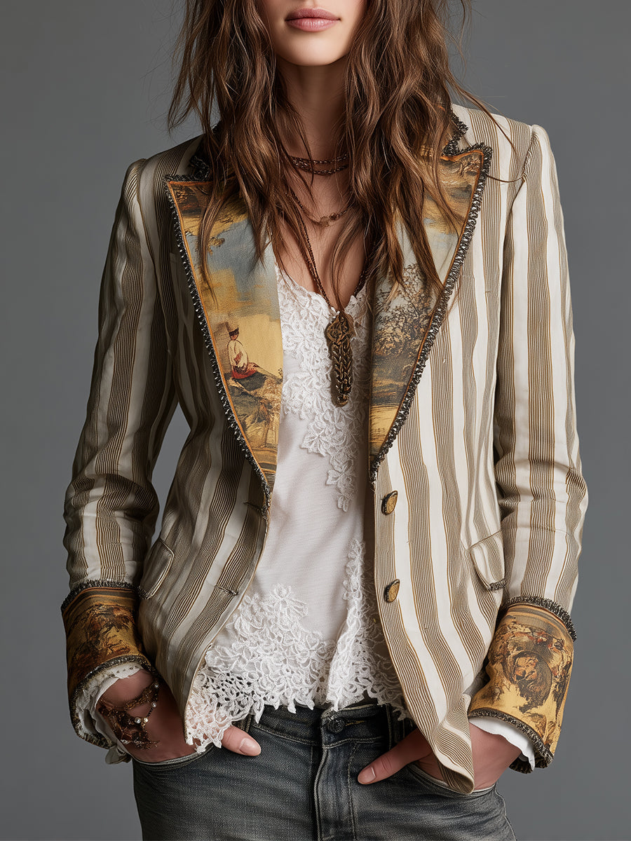 Gloria | Blazer a Righe con Revers Stampati - Nora Valtieri
