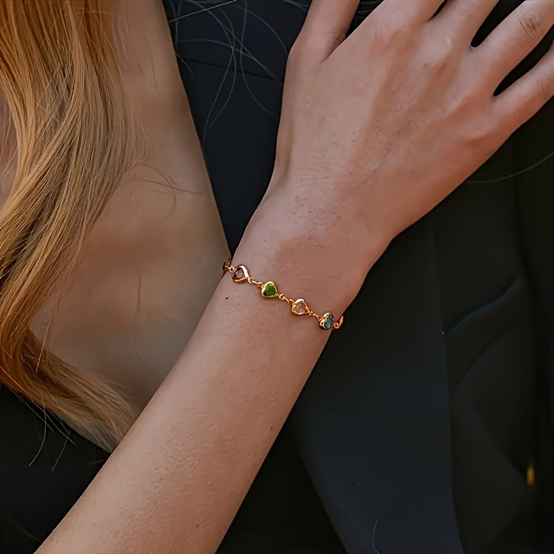 Tiziana | Bracciale Dorato Cuori Multicolore