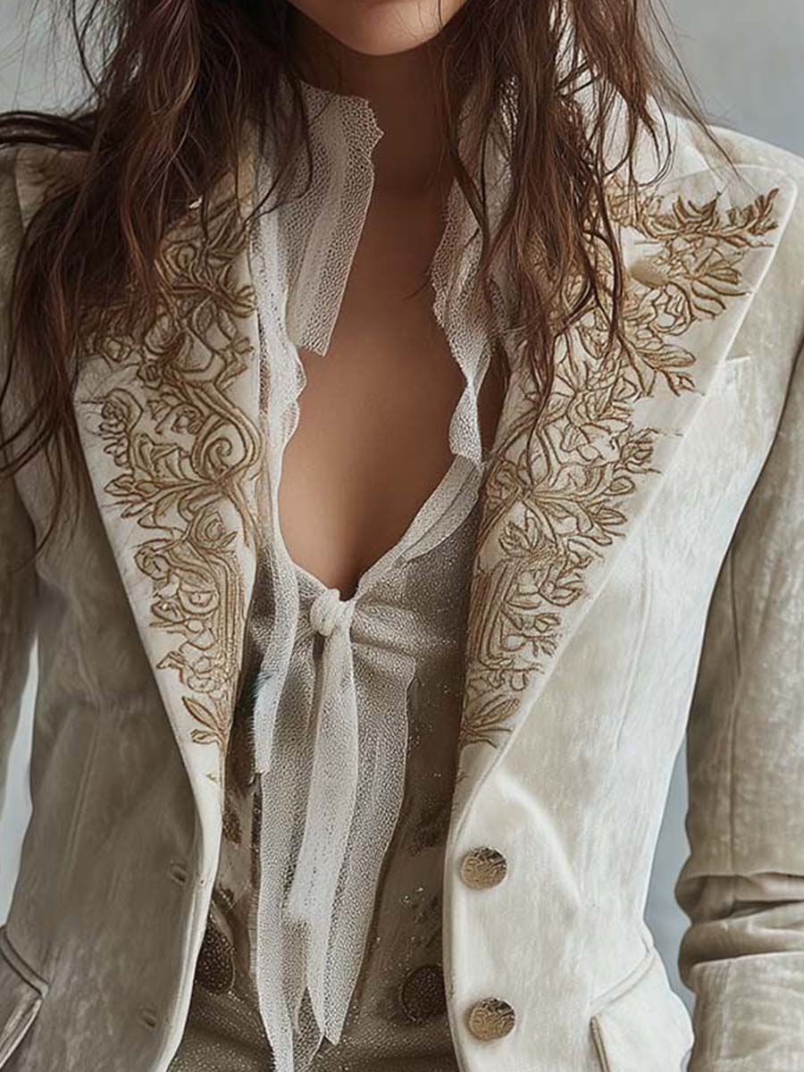 Priscilla | Blazer Avorio con Ricami Dorati - Nora Valtieri