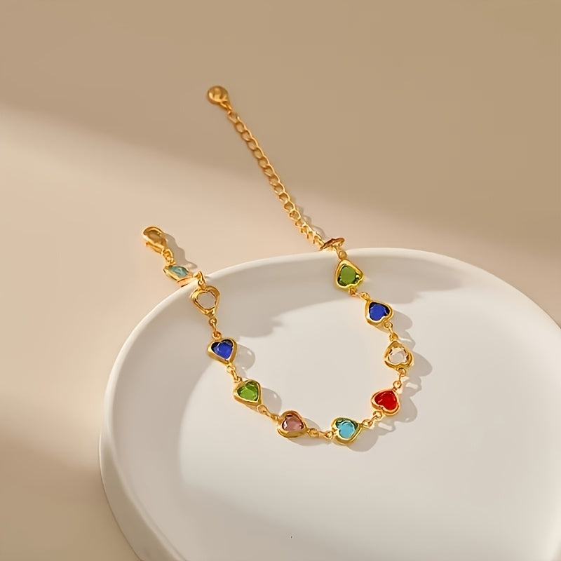 Tiziana | Bracciale Dorato Cuori Multicolore