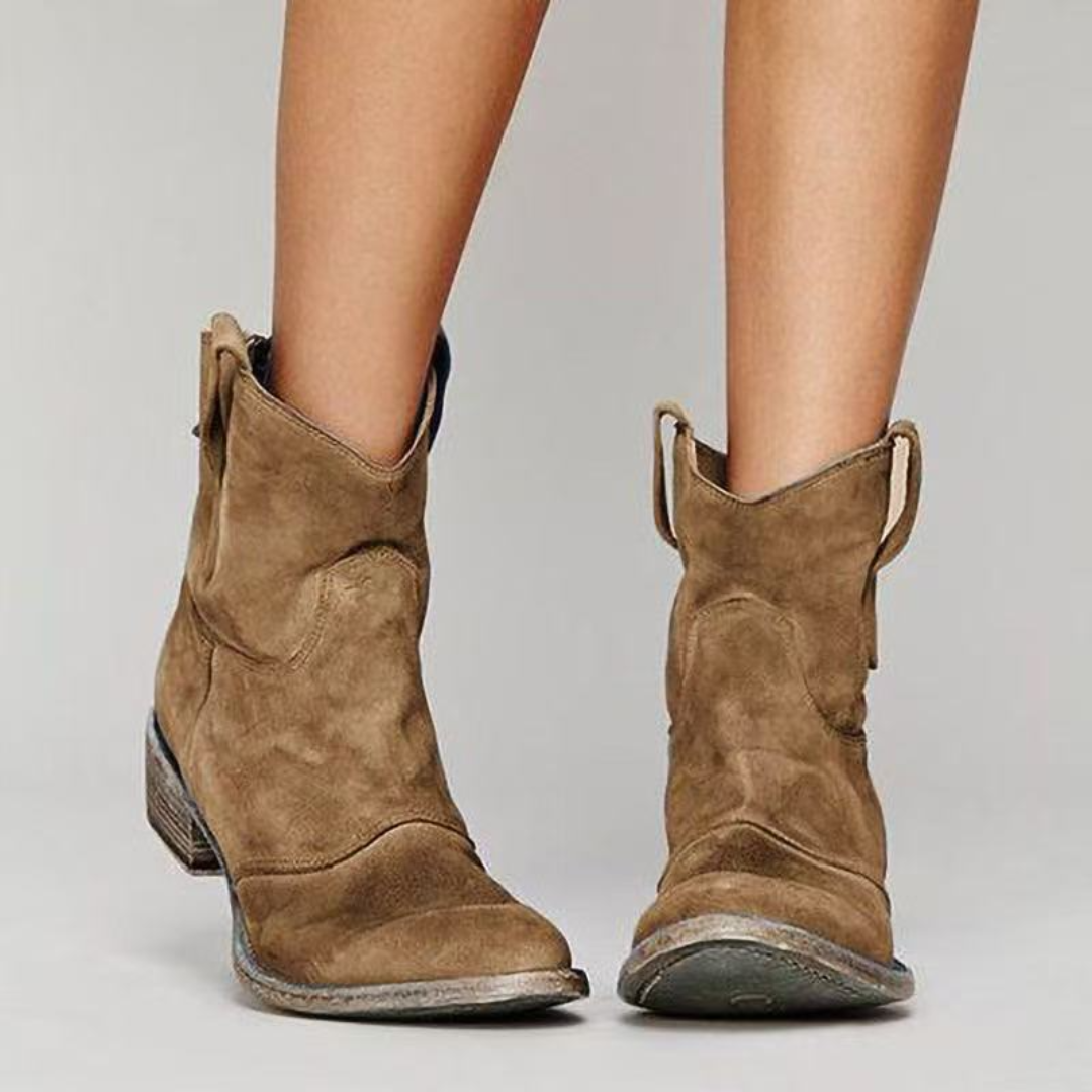 Nunzia - Stivaletti Western con Tacco Largo Marrone