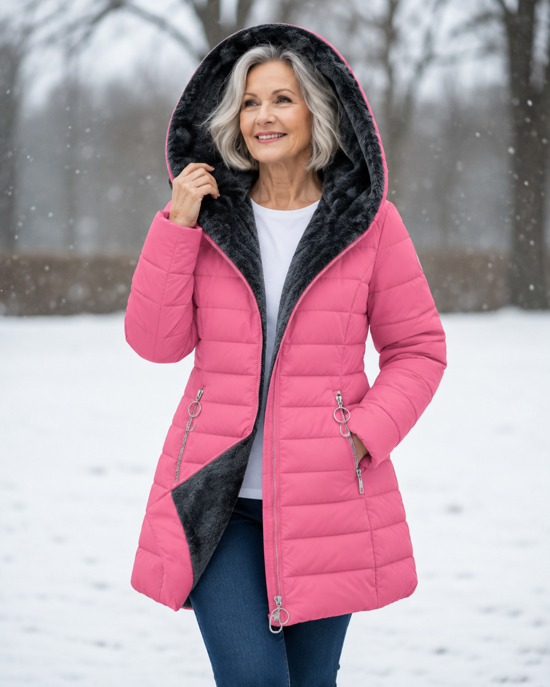 Wilma - piumino avvolgente con cappuccio da donna, colore rosa