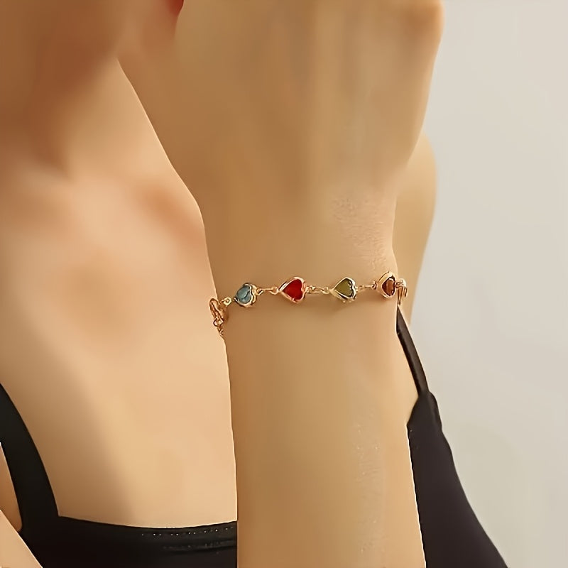 Tiziana | Bracciale Dorato Cuori Multicolore