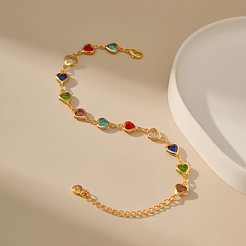 Tiziana | Bracciale Dorato Cuori Multicolore