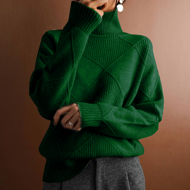 Ottilia - maglione ampio a rombi da donna, colore verde, vista 2
