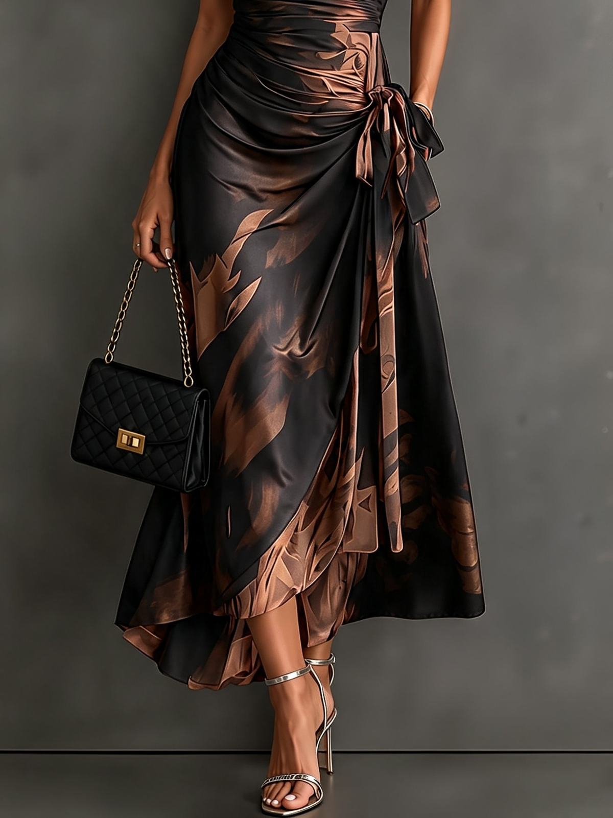 Teodolinda - abito midi a portafoglio con colletto da donna, colore marrone, vista 3