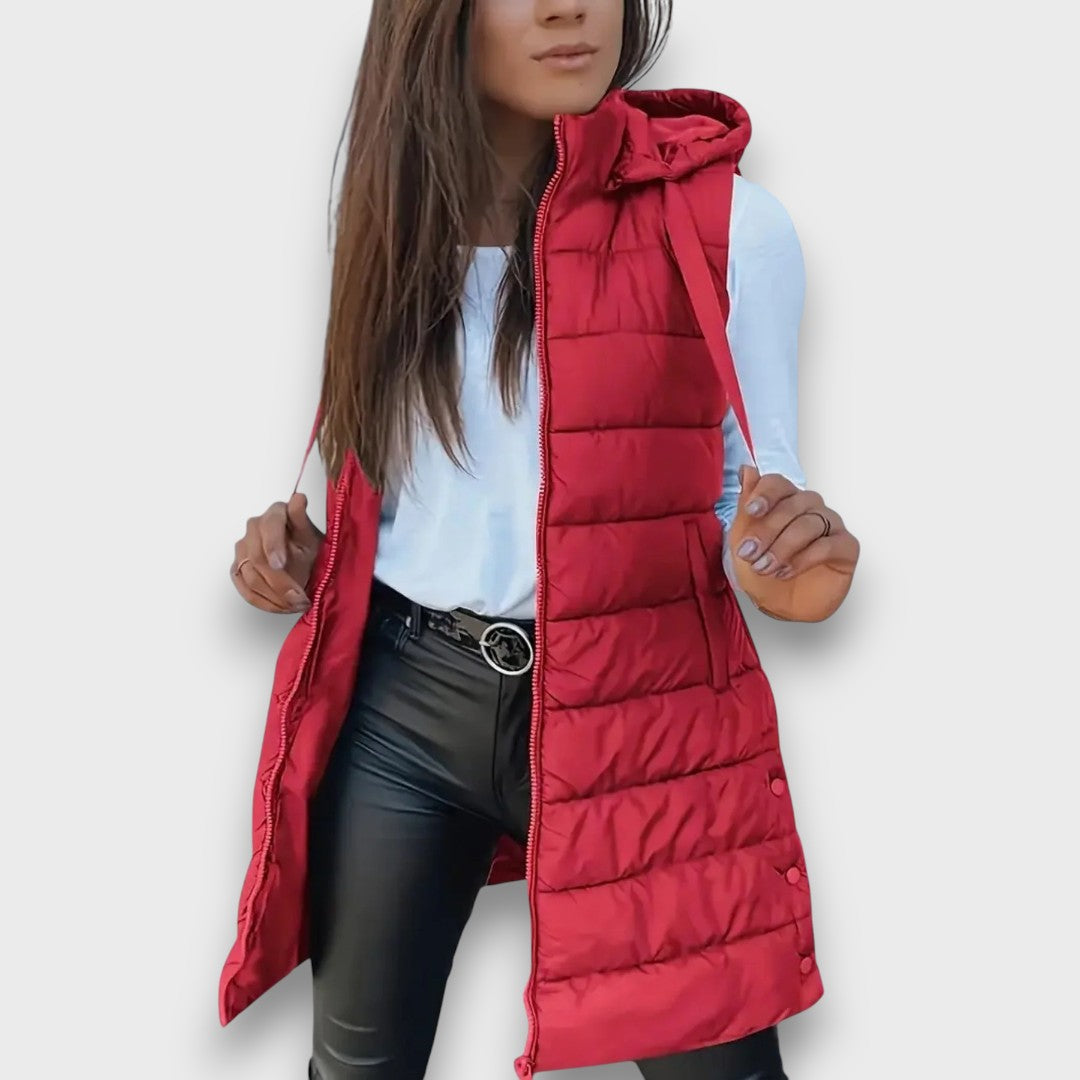 Graziana - gilet trapuntato con cappuccio da donna, colore rosso