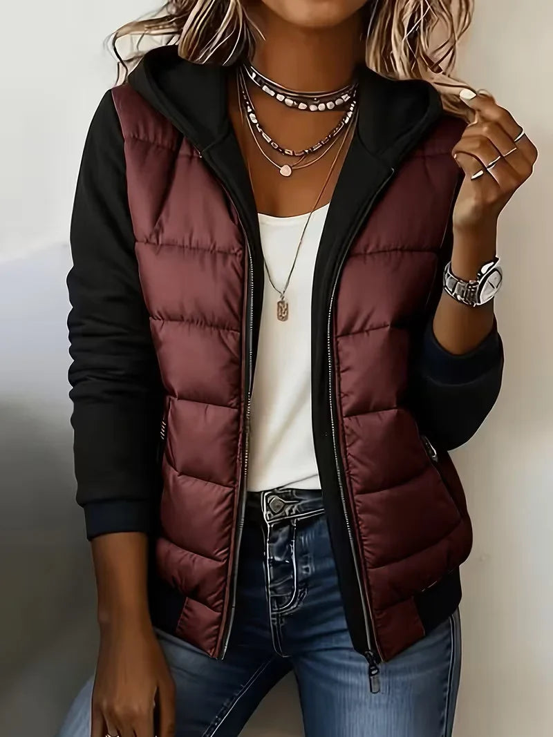 Adalgisa - giacca imbottita con cappuccio da donna, colore bordeaux
