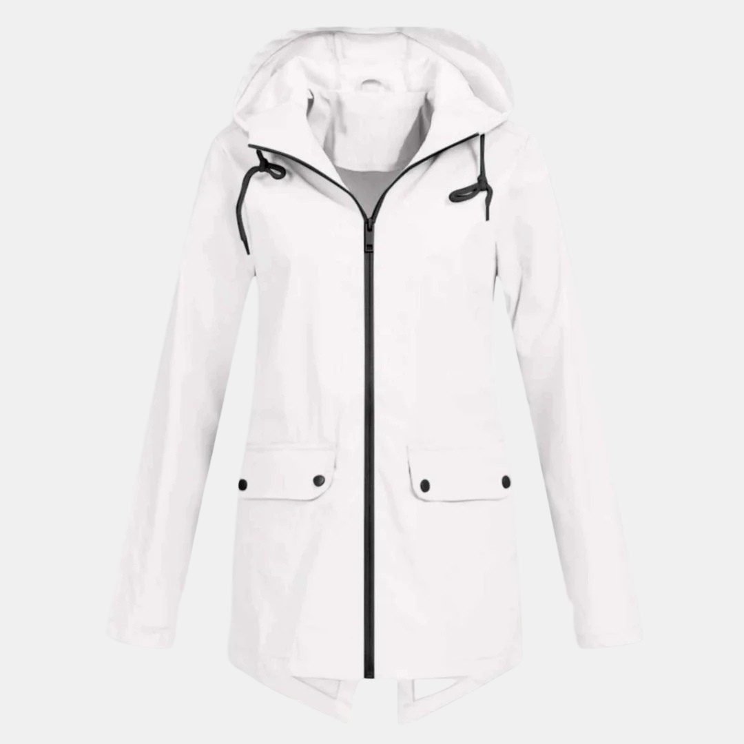 Augusta - giacca impermeabile con cappuccio da donna, colore bianco