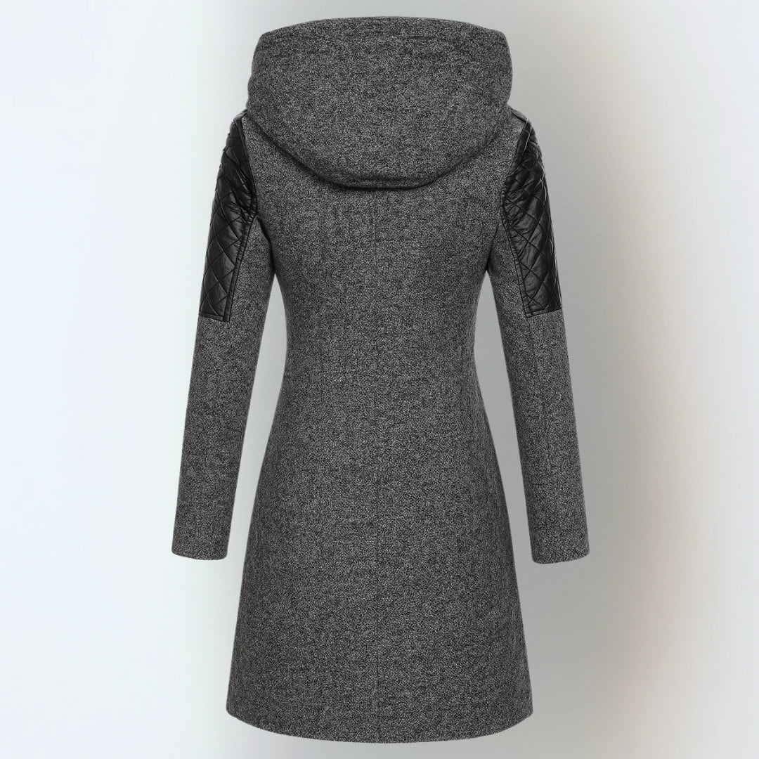Cesarina - cappotto con zip asimmetrica e cappuccio da donna, colore grigio scuro, vista 2
