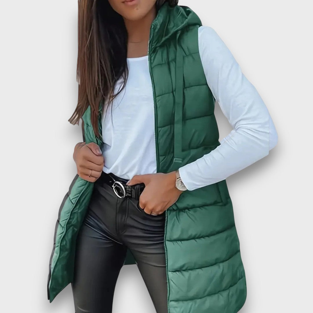 Graziana - gilet trapuntato con cappuccio da donna, colore verde