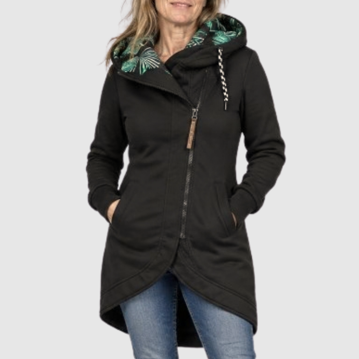 Ludmilla - giacca impermeabile asimmetrica con cappuccio da donna