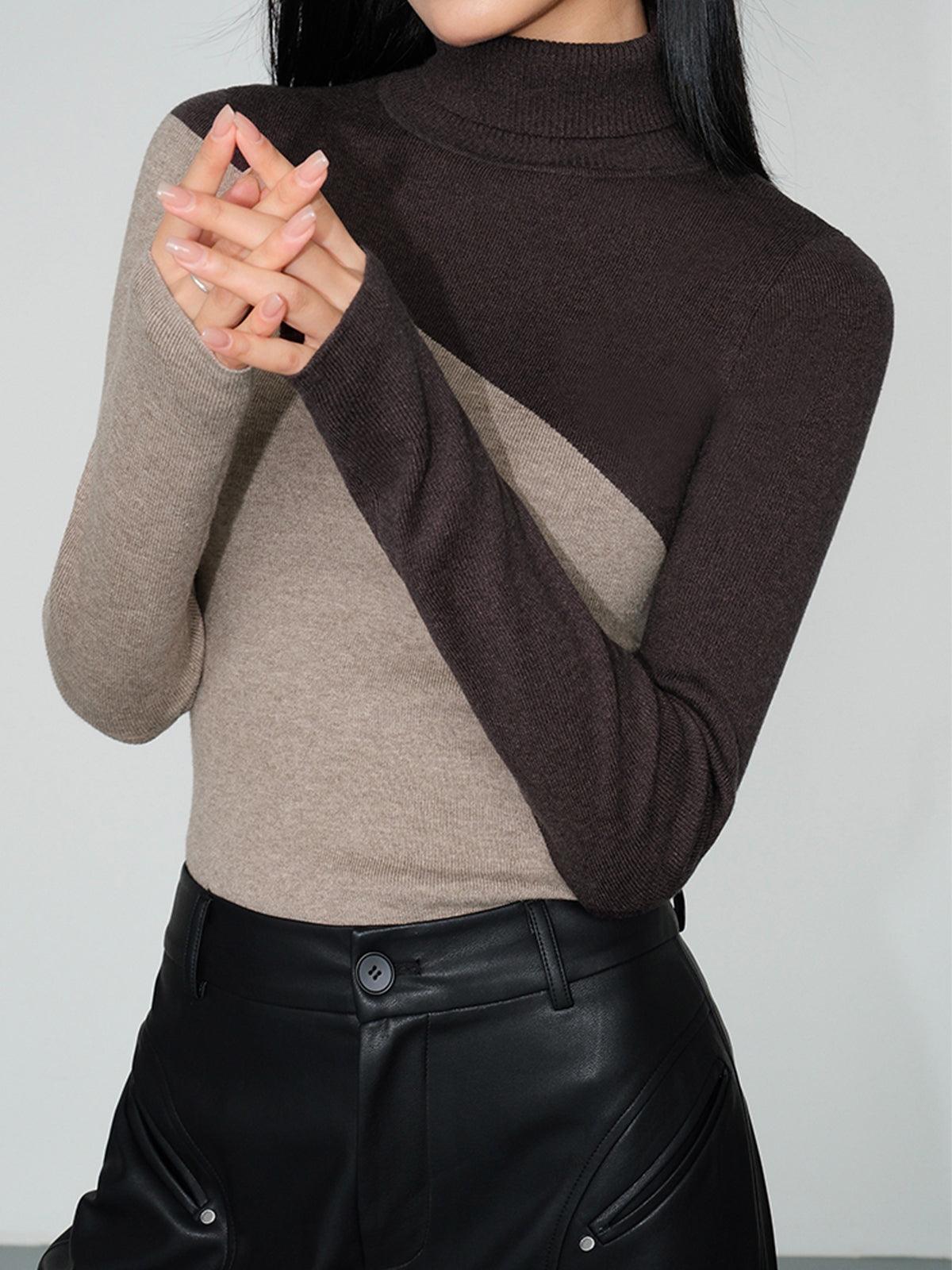 Venera - maglione asimmetrico a collo alto da donna, colore cachi, vista 5