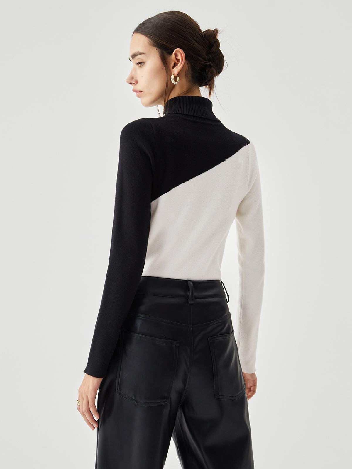 Venera - maglione asimmetrico a collo alto da donna, colore bianco, vista 4