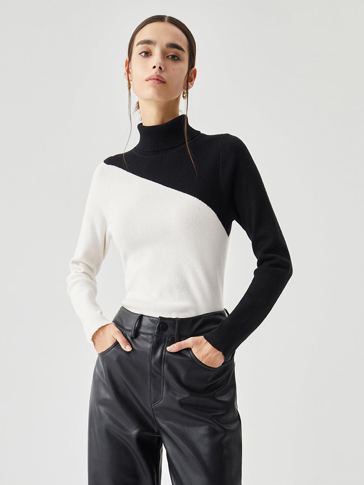 Venera - maglione asimmetrico a collo alto da donna, colore bianco
