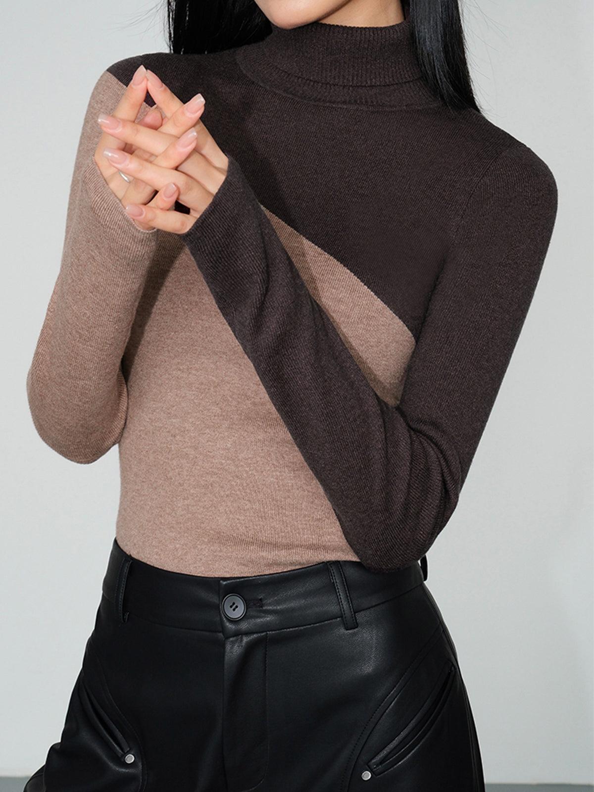 Venera - maglione asimmetrico a collo alto da donna, colore cachi, vista 10