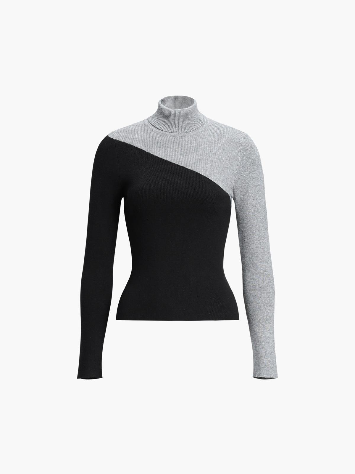 Venera - maglione asimmetrico a collo alto da donna, colore grigio chiaro
