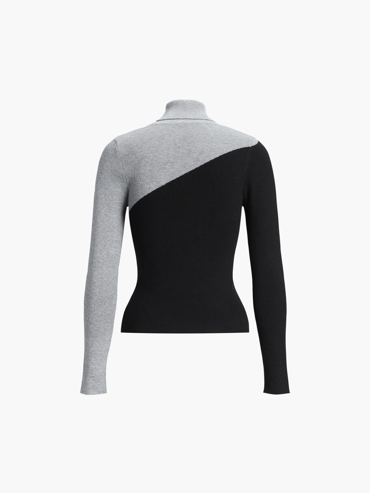 Venera - maglione asimmetrico a collo alto da donna, colore grigio chiaro, vista 2