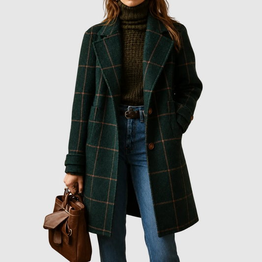 Fiammetta - cappotto classico a quadri da donna, colore verde