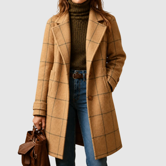Fiammetta - cappotto classico a quadri da donna, colore cachi