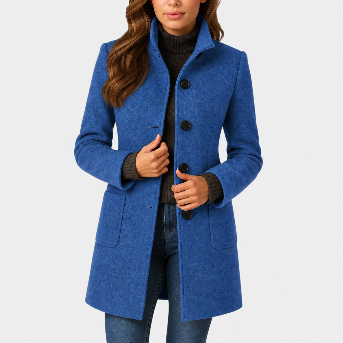 Albertina - cappotto classico con colletto da donna, colore blu