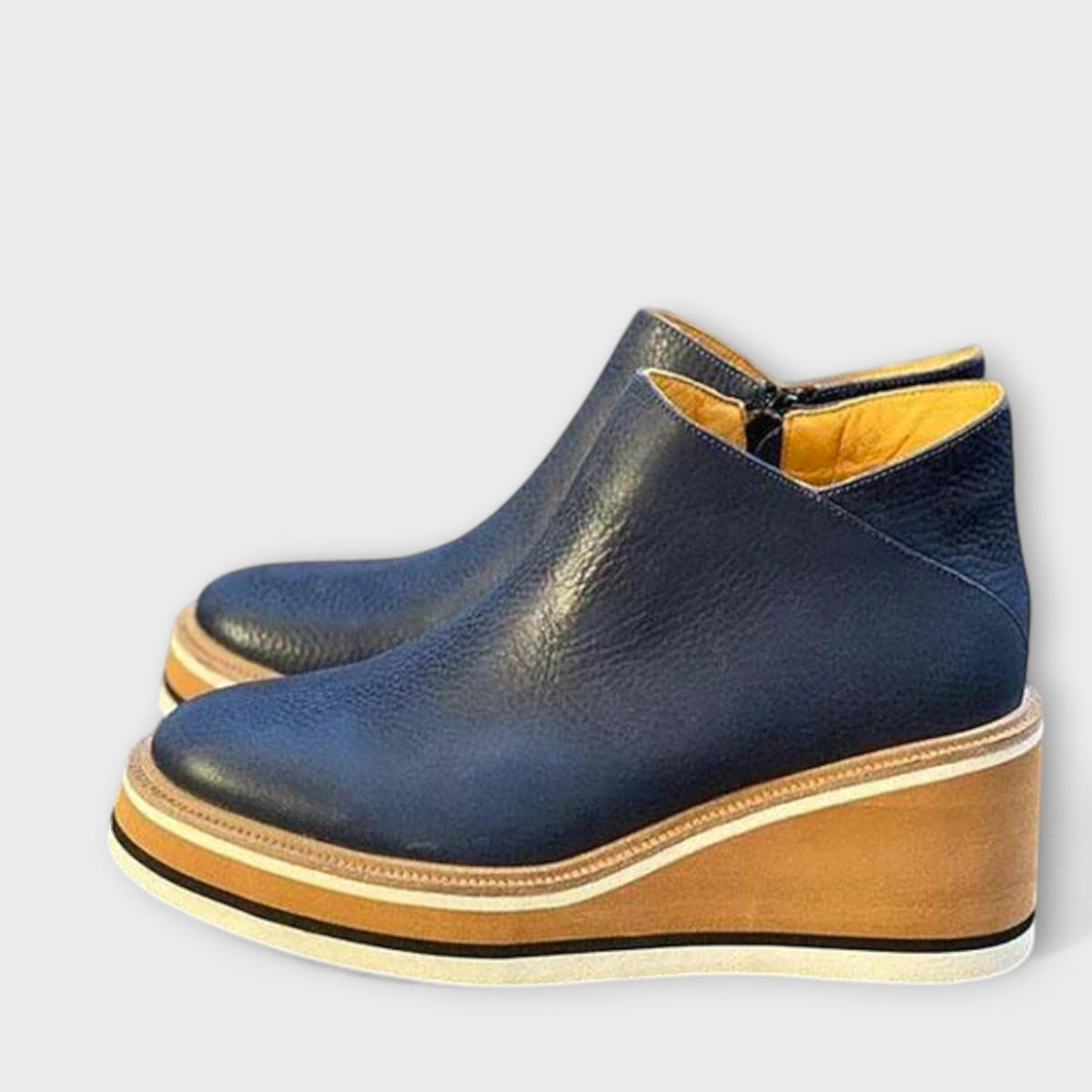 Dina - Stivaletti con Zeppa e Zip Blu Navy