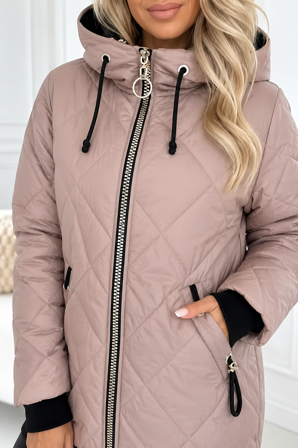 Assia - giacca trapuntata leggera con cappuccio da donna, colore rosa, vista 2
