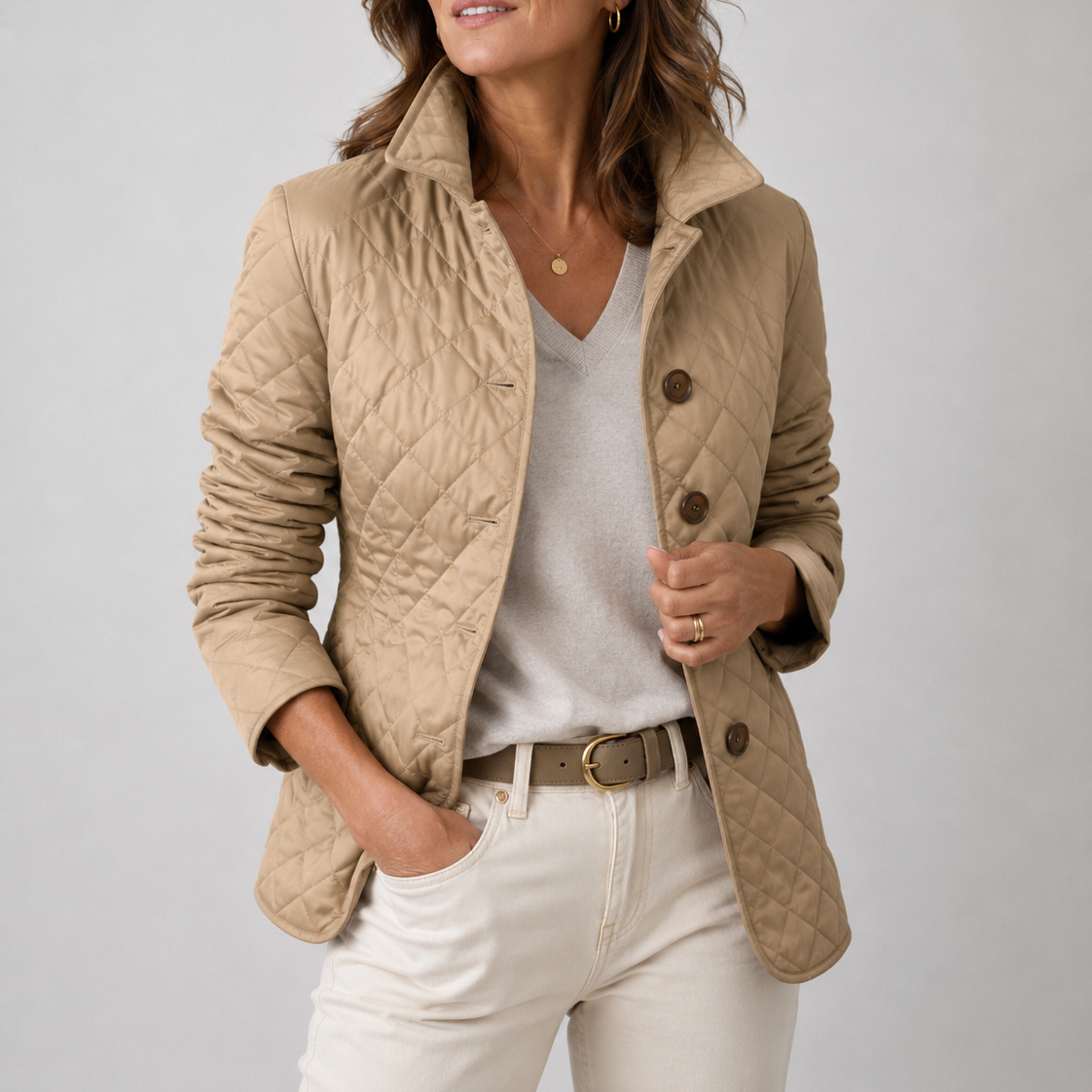 Liana - giacca trapuntata leggera da donna, colore cammello