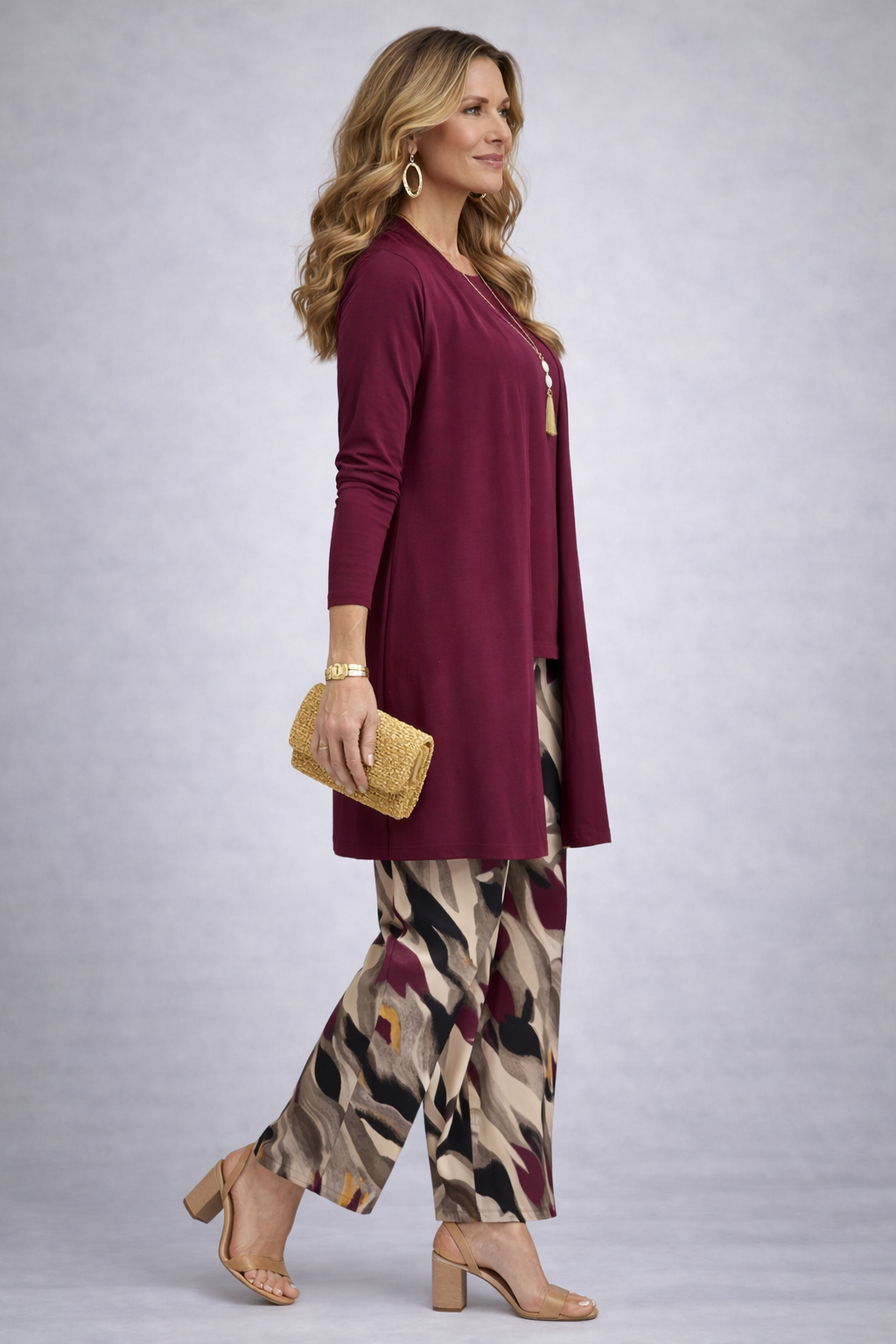 Filomena - Completo tre pezzi con cardigan lungo Bordeaux
