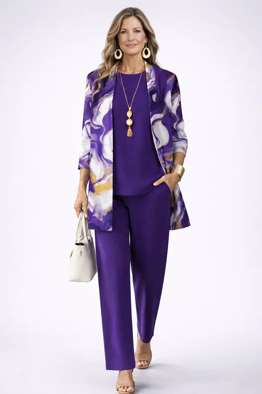 Elda - Completo tre pezzi con cardigan lungo Viola
