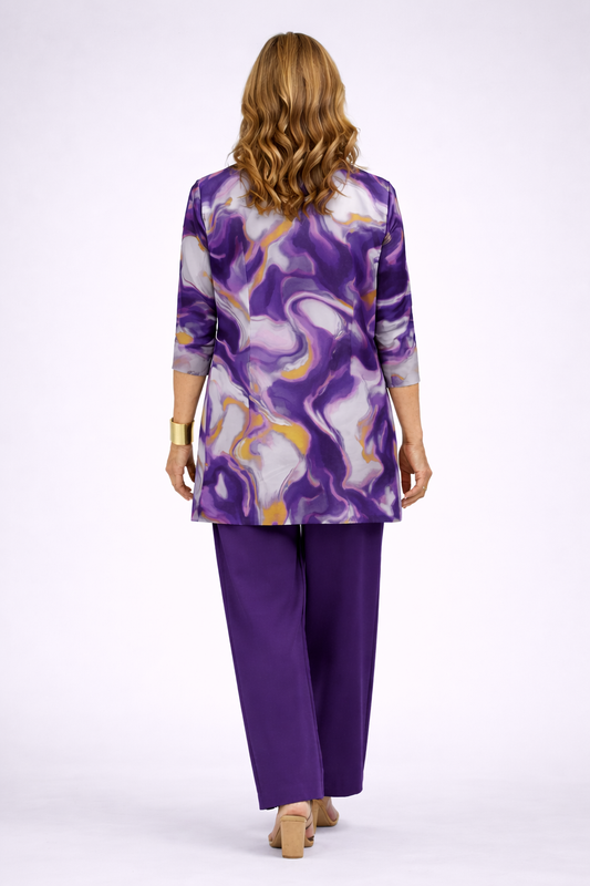 Sandra - Completo tre pezzi con cardigan lungo Viola Intenso