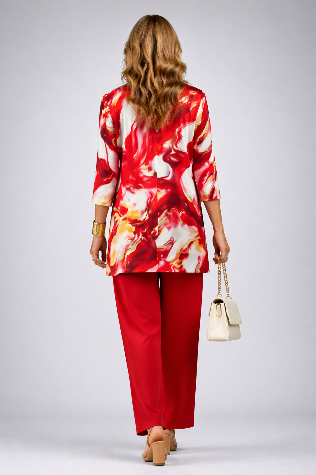 Albina - Completo tre pezzi con cardigan lungo Rosso