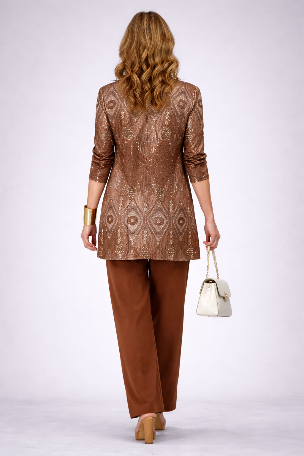 Clementina - Completo tre pezzi con cardigan lungo Ruggine