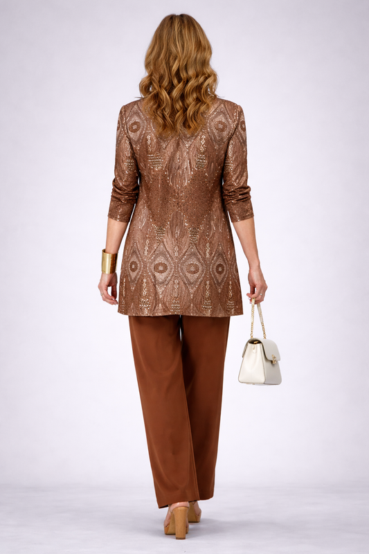Clementina - Completo tre pezzi con cardigan lungo Ruggine