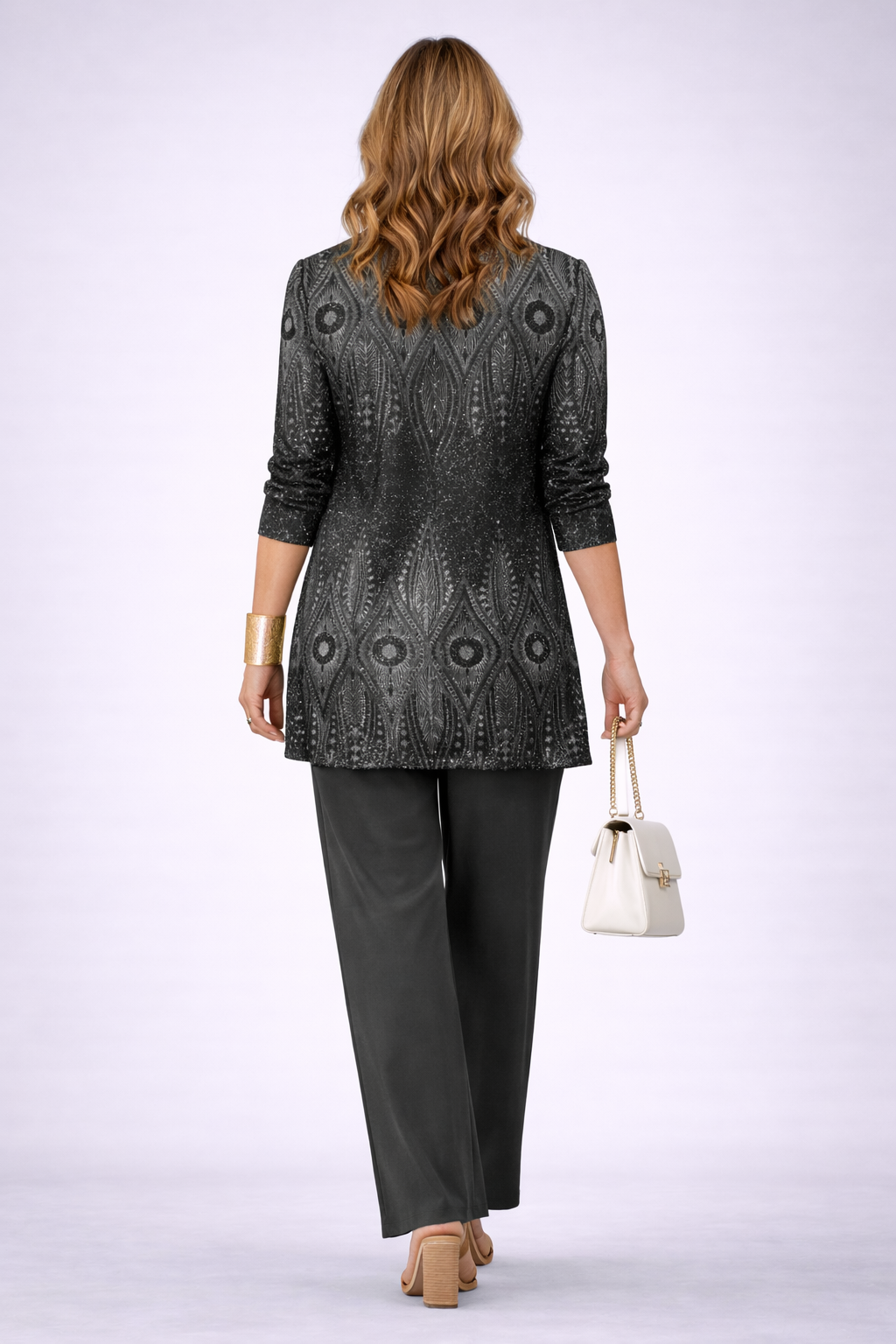 Celestina - Completo tre pezzi con cardigan lungo Nero e Grigio