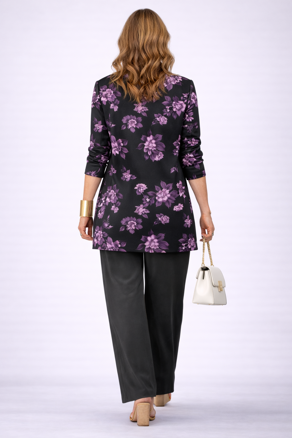 Domenica - Completo tre pezzi con cardigan lungo Viola e Nero