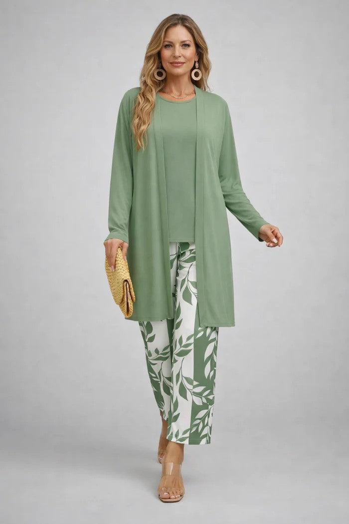 Anastasia - Completo tre pezzi con cardigan lungo Verde Chiaro