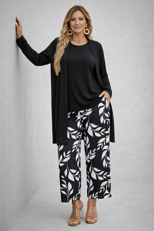 Vanda - Completo tre pezzi con cardigan lungo Bianco e Nero