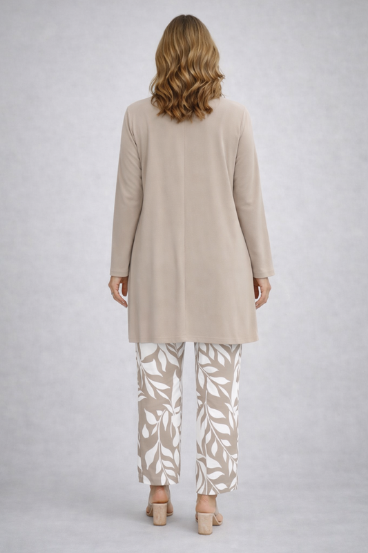 Marilena - Completo tre pezzi con cardigan lungo Crema