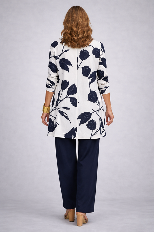 Fedora - Completo tre pezzi con cardigan lungo Blu e Bianco