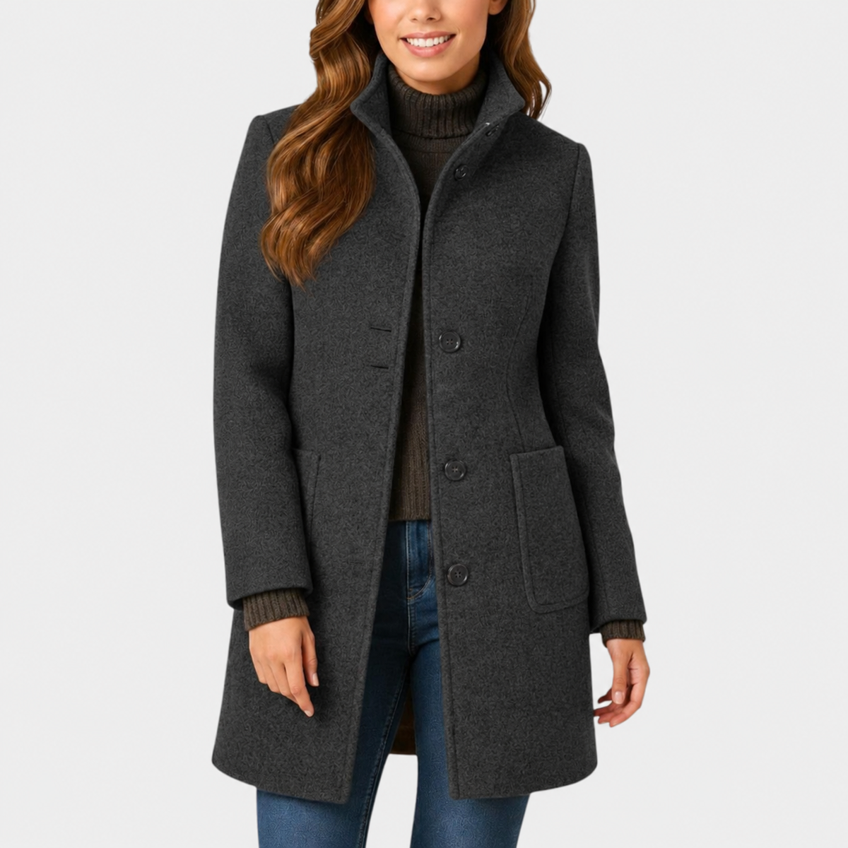 Albertina - cappotto classico con colletto da donna, colore grigio scuro
