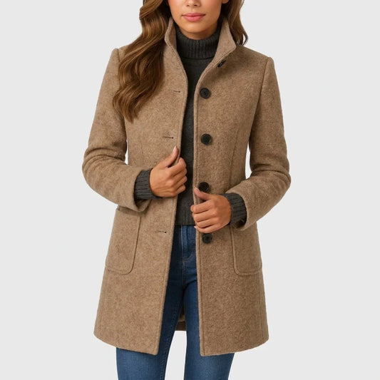 Albertina - cappotto classico con colletto da donna, colore cachi