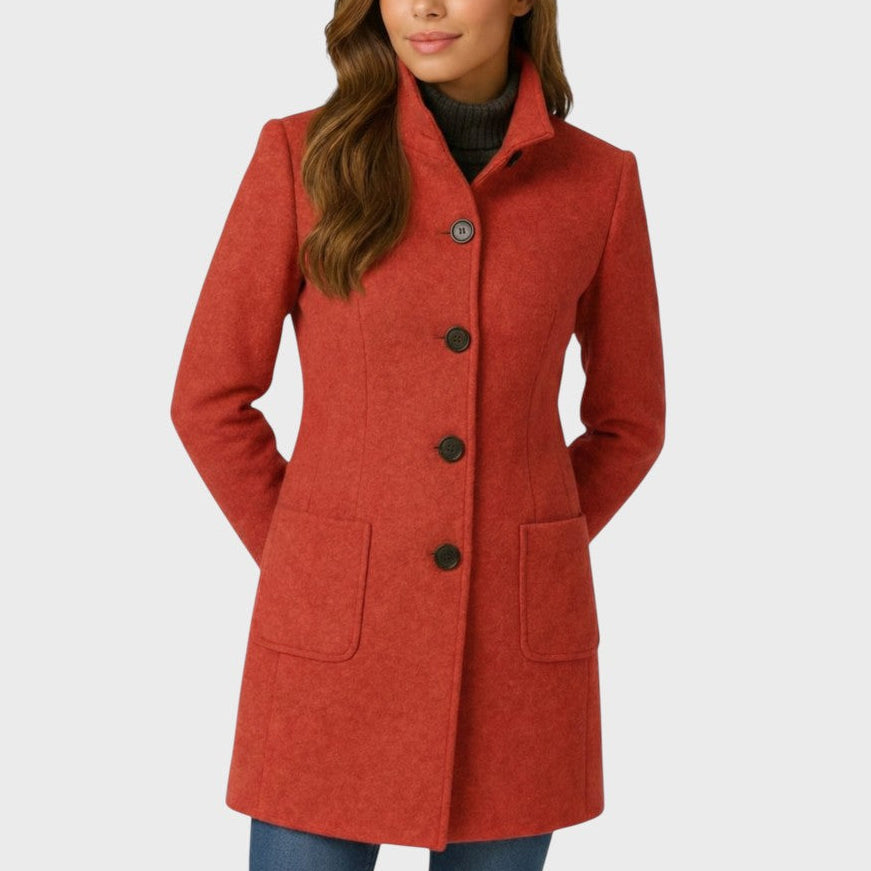 Albertina - cappotto classico con colletto da donna, colore rosso