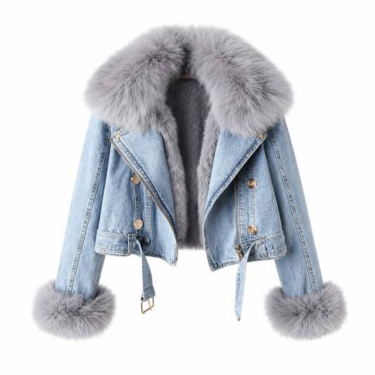 Leonora | Giacca in Denim con Collo di Pelo