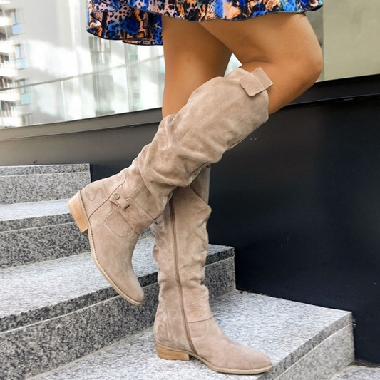 Egle - Stivali al Ginocchio Morbidi con Zip Beige