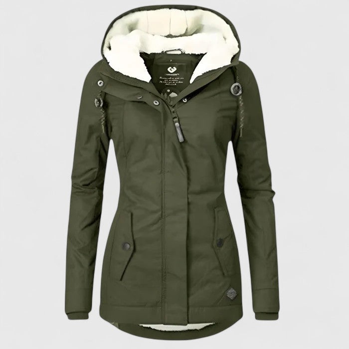 Ermelinda - parka impermeabile con cappuccio in pile da donna, colore verde