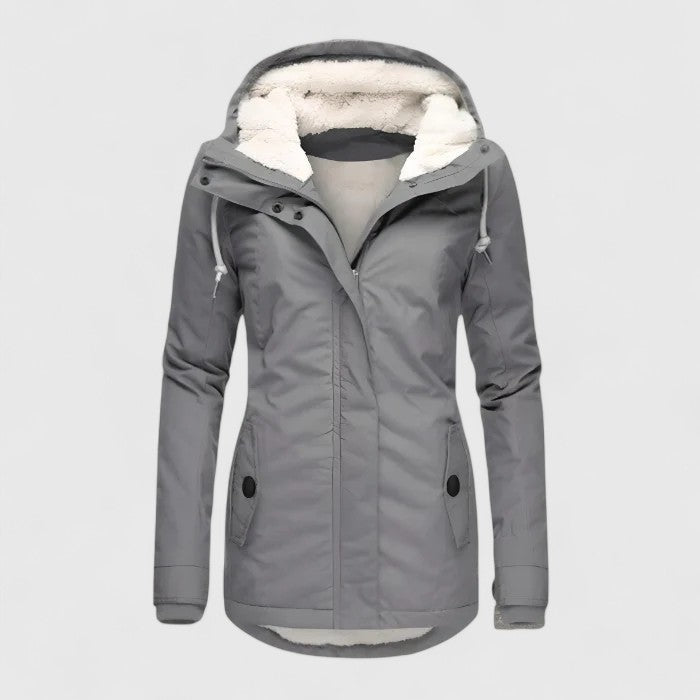 Ermelinda - parka impermeabile con cappuccio in pile da donna, colore grigio