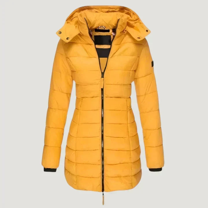 Sibilla - giacca invernale lunga imbottita da donna, colore giallo
